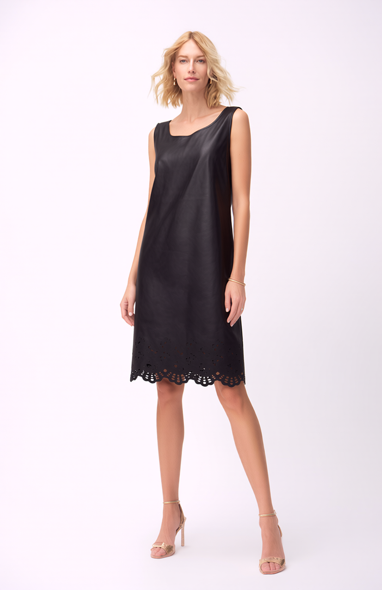 Faux Leather Laser cut butterfly shift dress (Black)