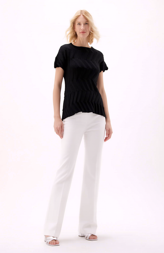 Pleating Short Sleeves Top- Chevron Ripple (Black)
