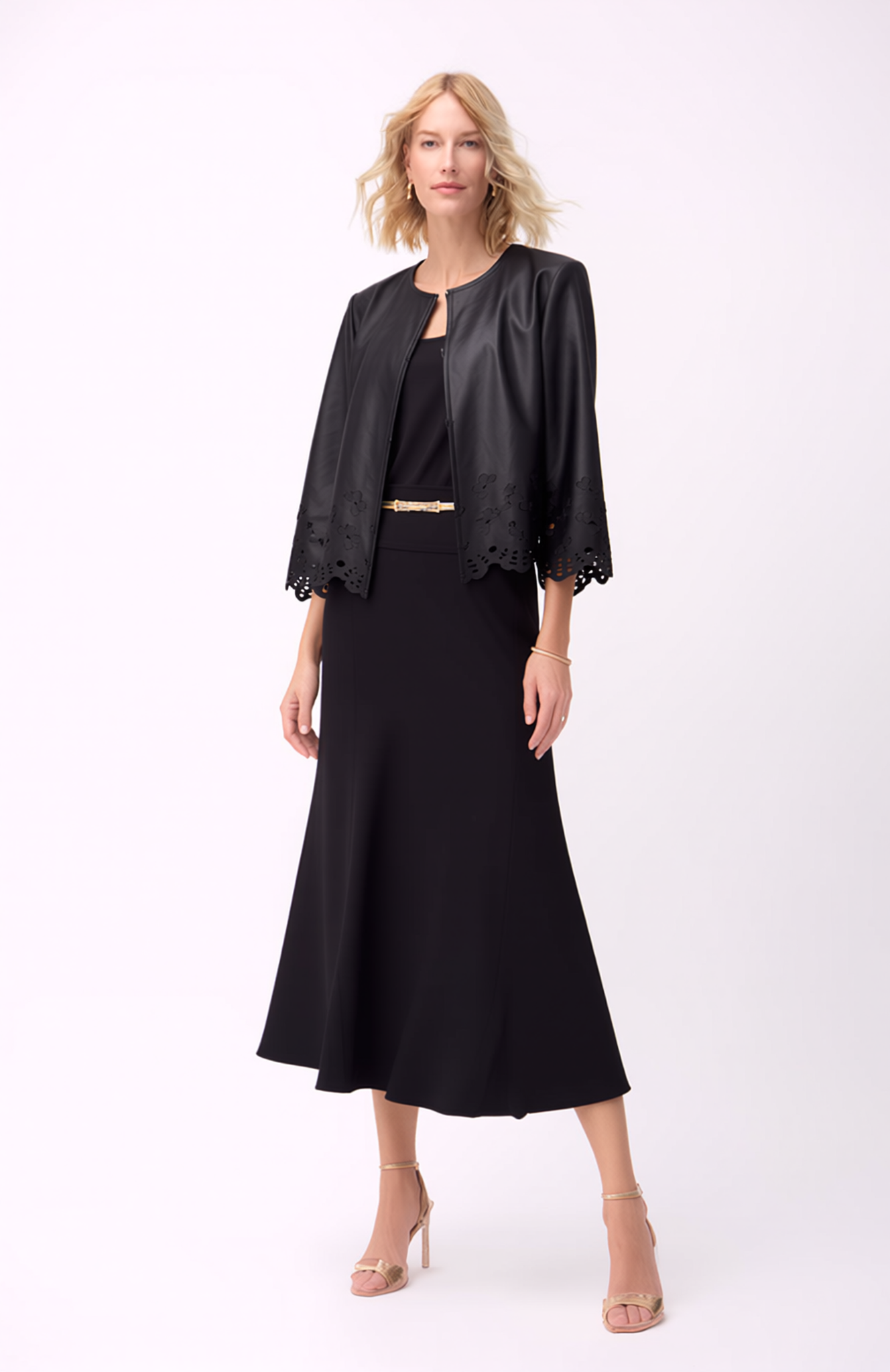 Faux Leather Laser cut butterfly short jacket (Black)
