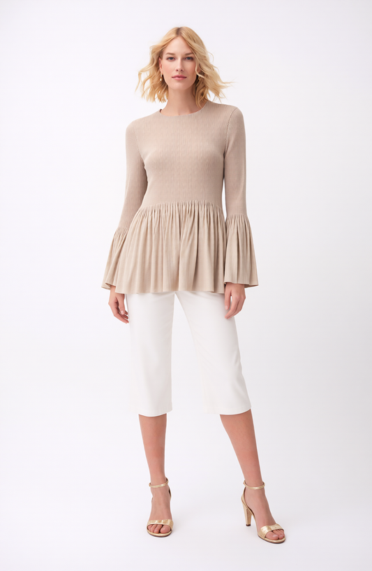 Pleating Long Sleeves Top- A Line Peplum (Almond)