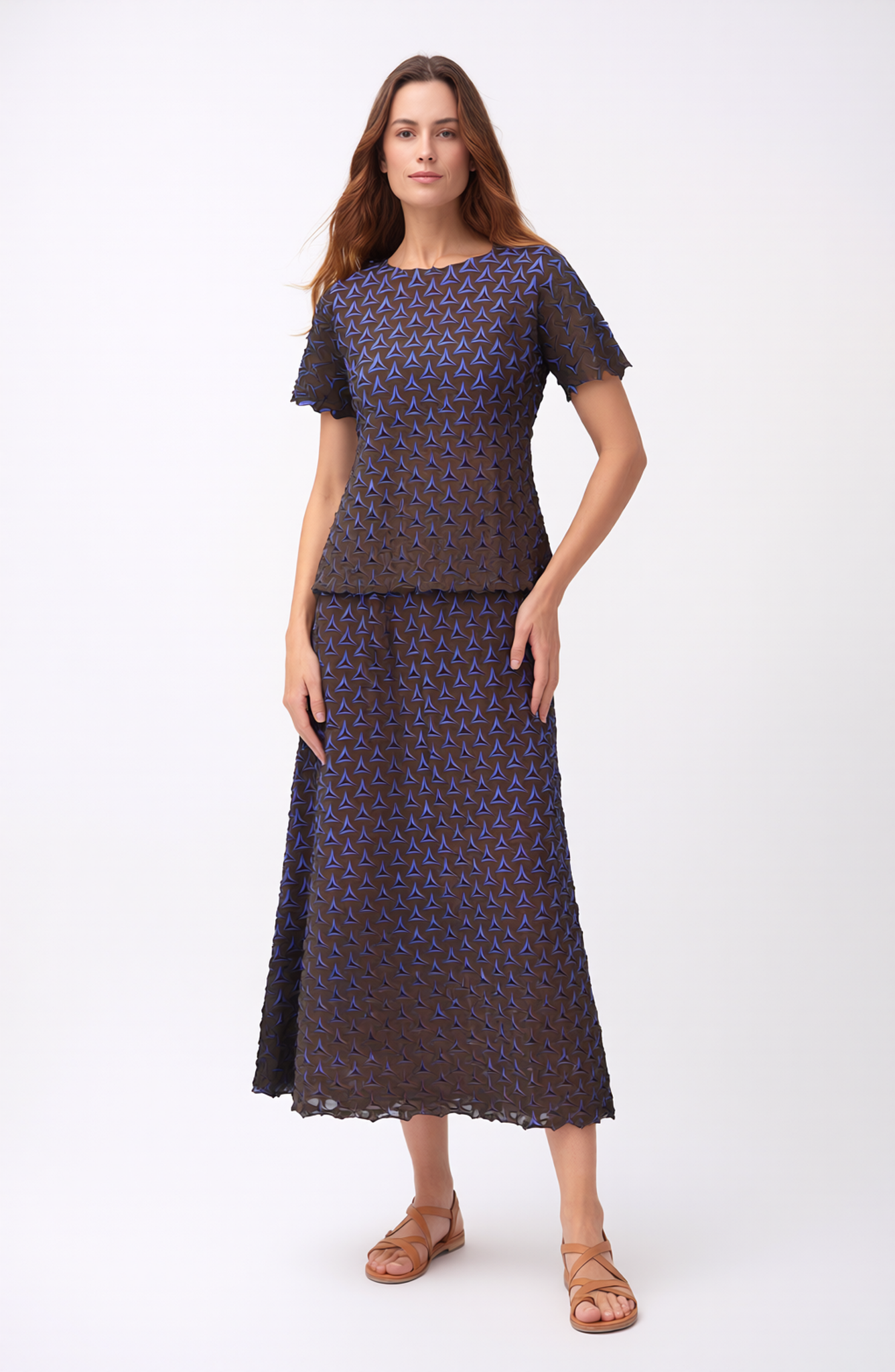 Pleating Midi Skirt- Shadow Tri (Blue)