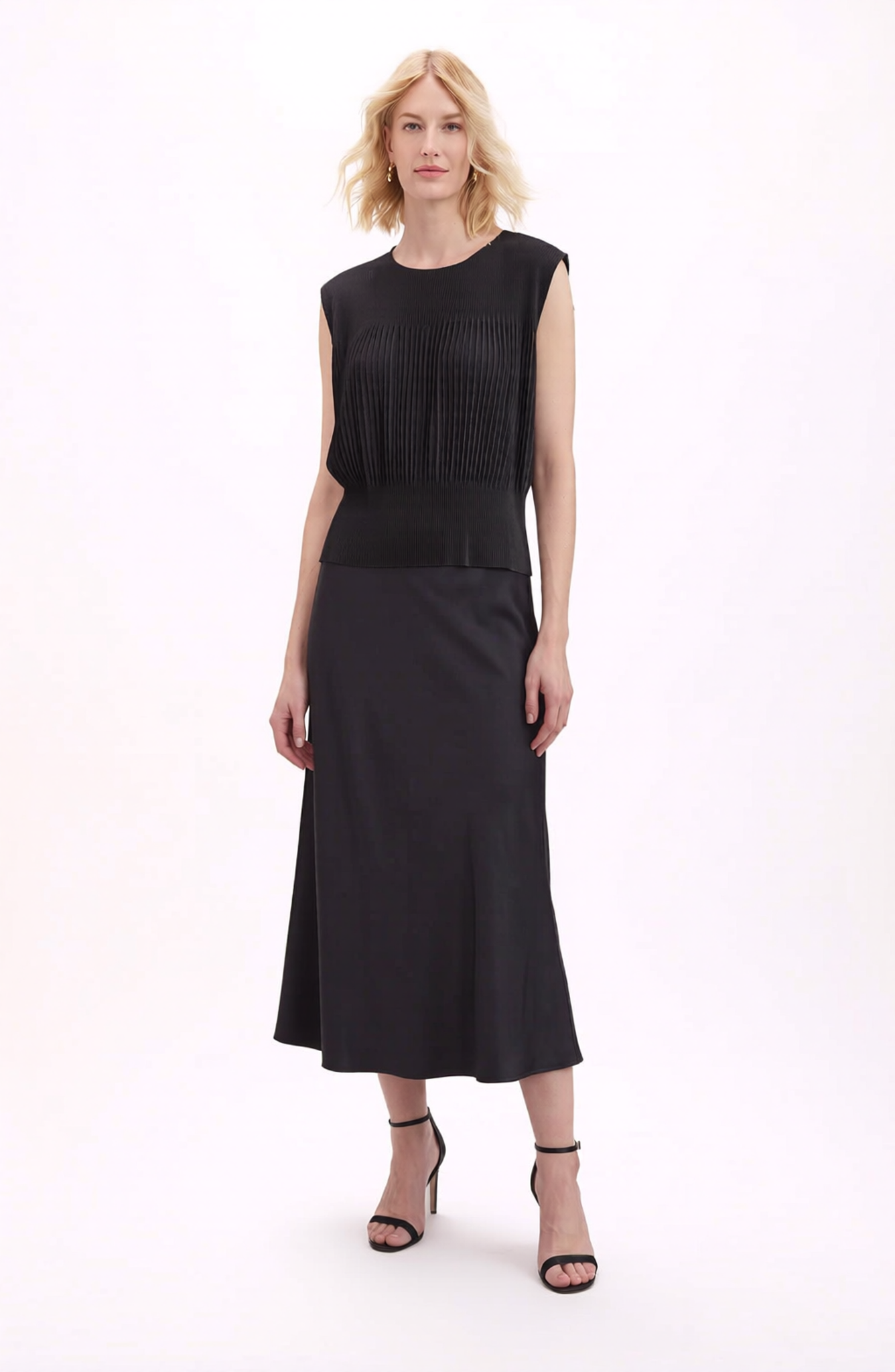 Pleating Sleeveless Top- Chiffon Flow - Black