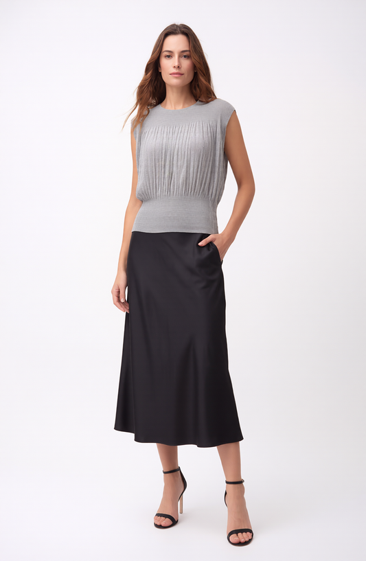 Pleating Sleeveless Top- Chiffon Flow (Grey)