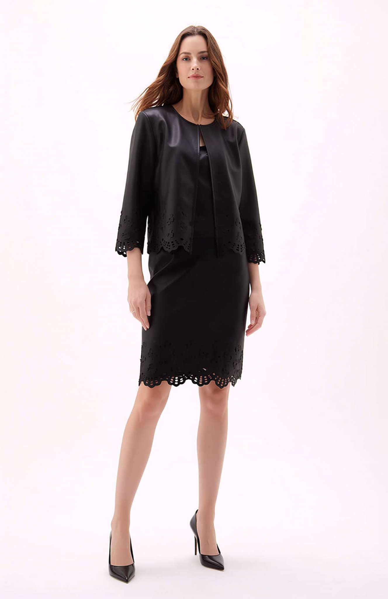 Faux Leather Laser cut butterfly short jacket (Black)