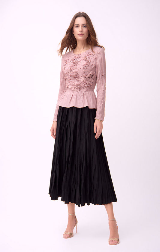 Pleated 3D flower L/S blouse ( Pink )