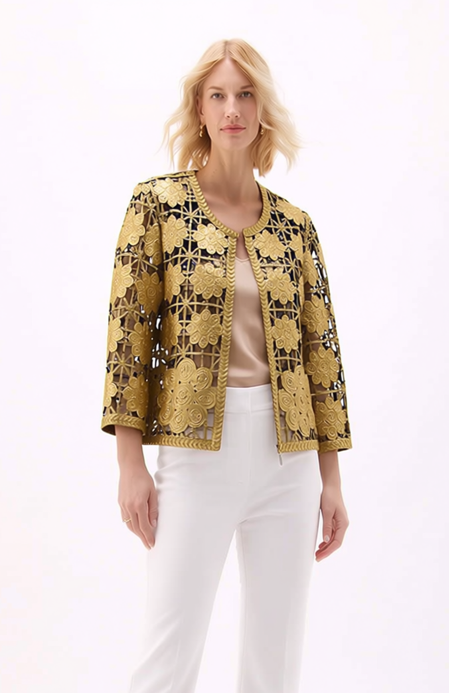 Soutache Gold foil print Bomber Jacket (Gold/Army Green)