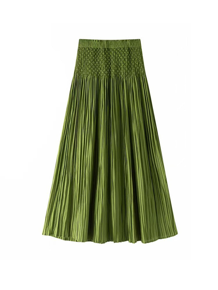 Pleated Chanel look mock pockets skirt (Green)