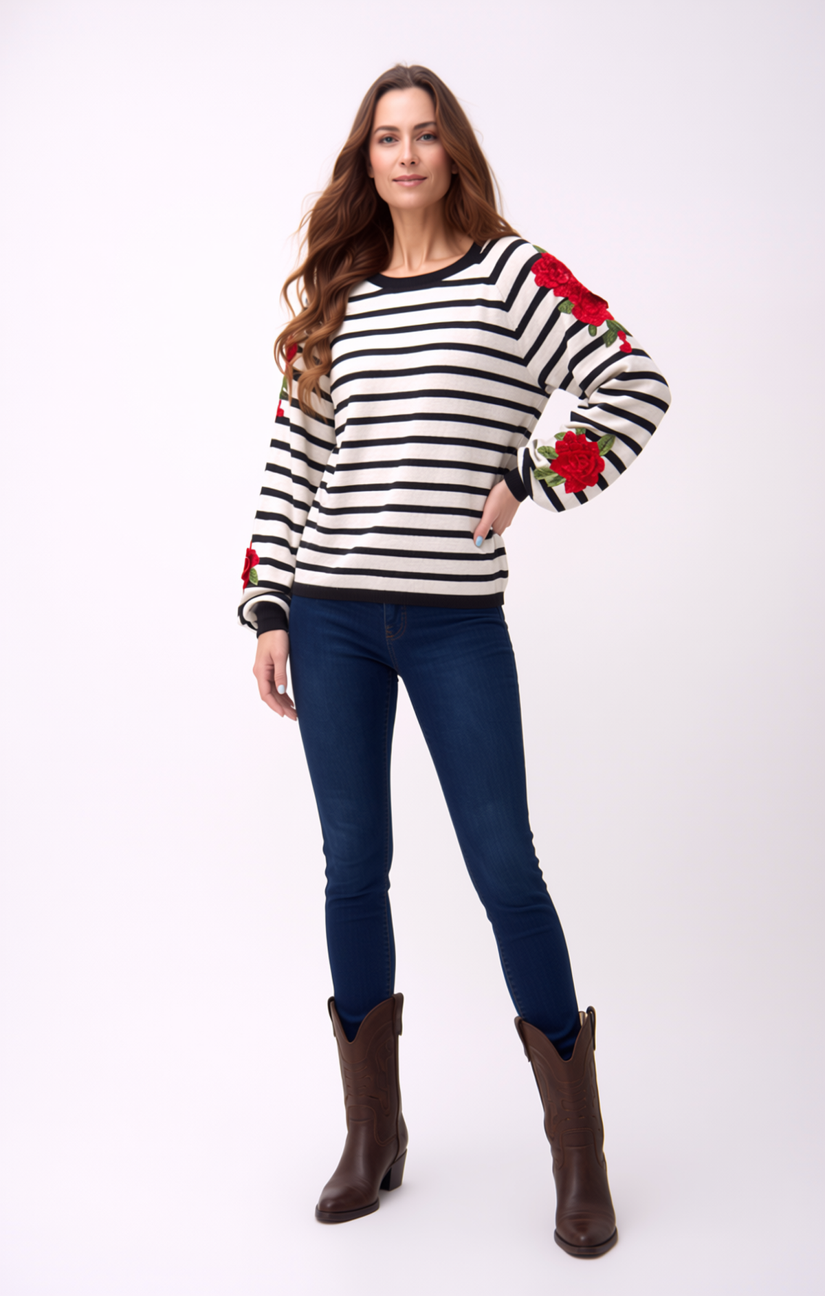 Sweater knit Strip & Rose pullover