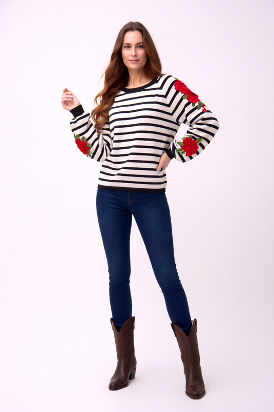 Sweater knit Strip & Rose pullover