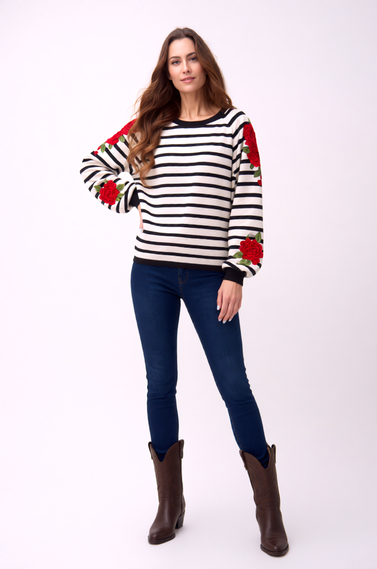 Sweater knit Strip & Rose pullover