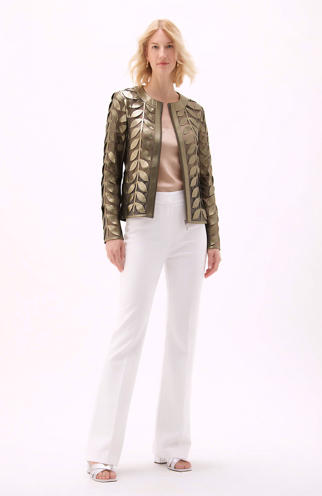 Faux Leather leaves jacket (New color ) Antique Olive