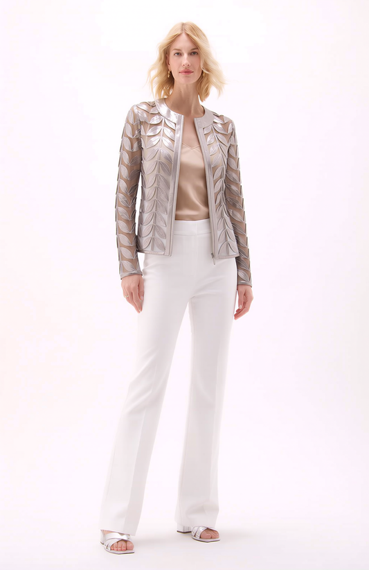Faux Leather leaves jacket (New color ) Silver Gun