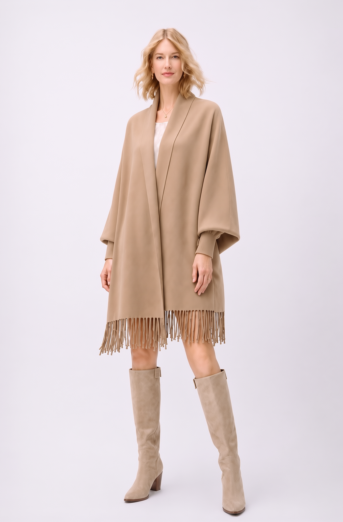 Soft Faux Mink Knit Shawl with Arm Openings - Camel