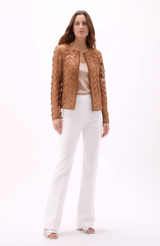 Faux Leather leaves jacket (New color ) Rosewood