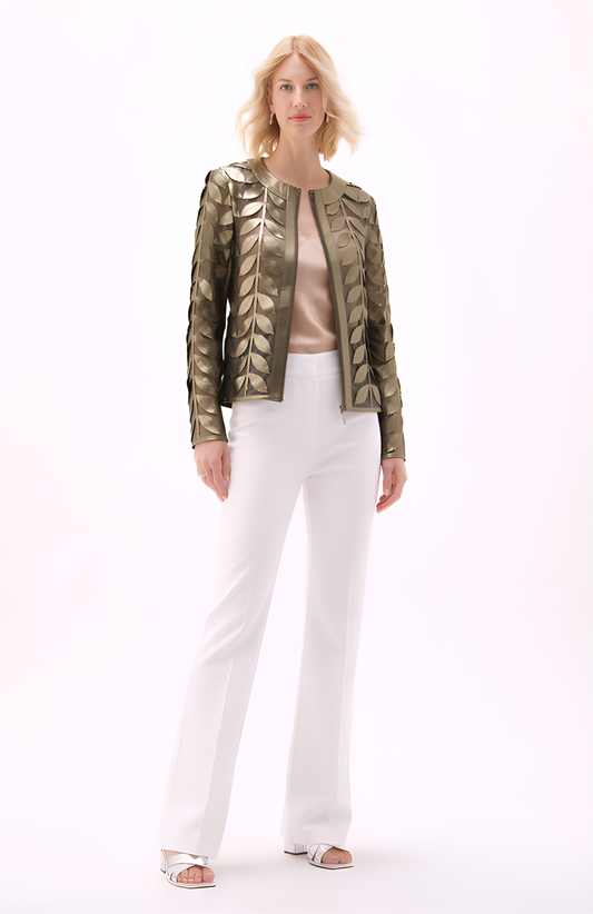 Faux Leather leaves jacket (New color ) Antique Olive