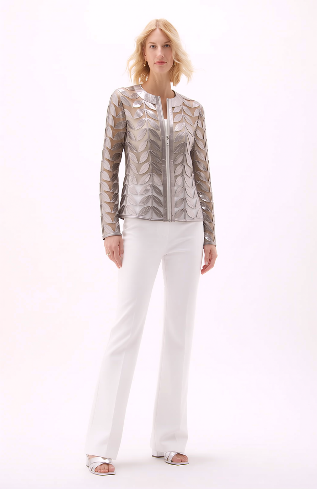 Faux Leather leaves jacket (New color ) Silver Gun