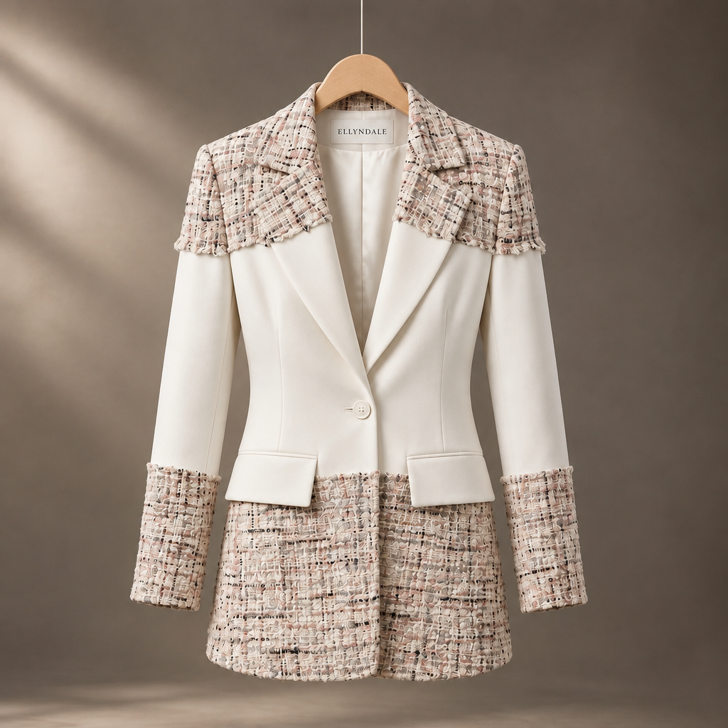 Blazer Tweed Ponte Sandwich Jacket (Cream)
