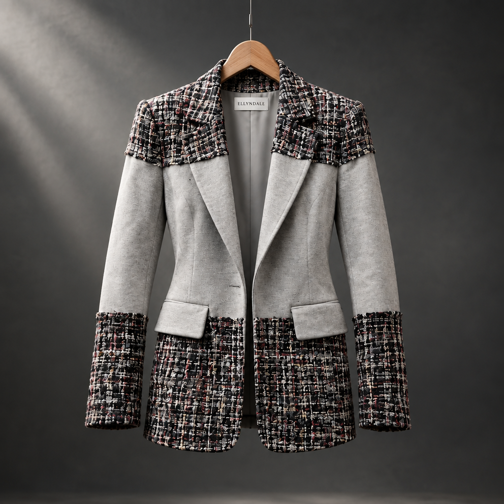 Blazer Tweed Ponte Sandwich Jacket (Grey)