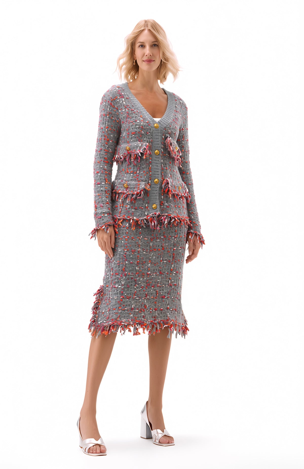 Sweater knit Tweed Jacket (Grey.pink)