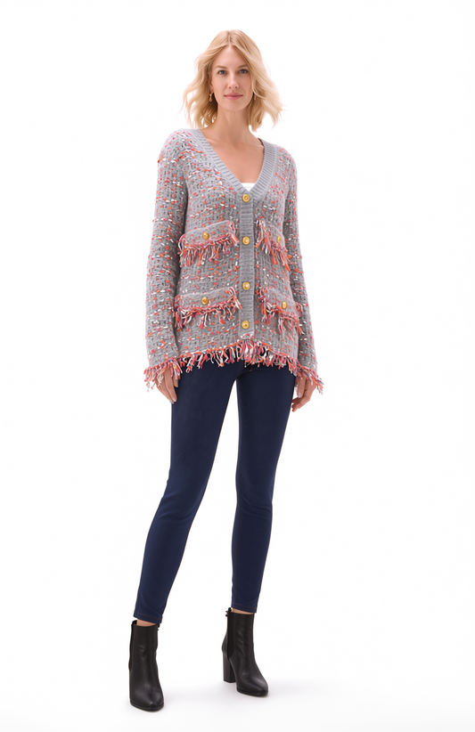 Sweater knit Tweed Jacket (Grey.pink)