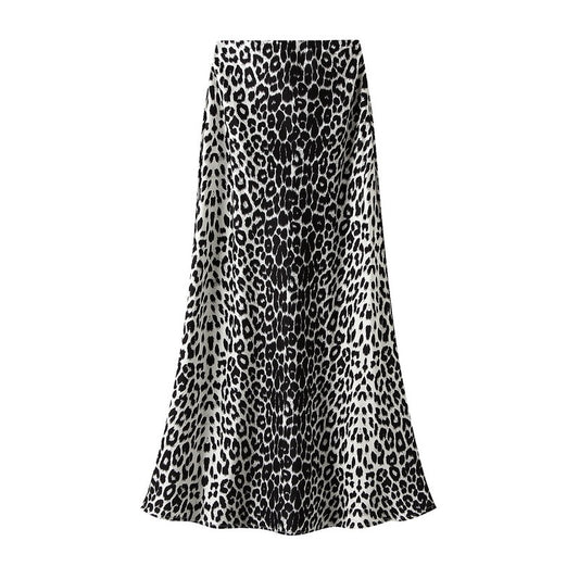 Sateen Maxi Skirt with Elastic Waistband and invisible zipper ( Leo Light)