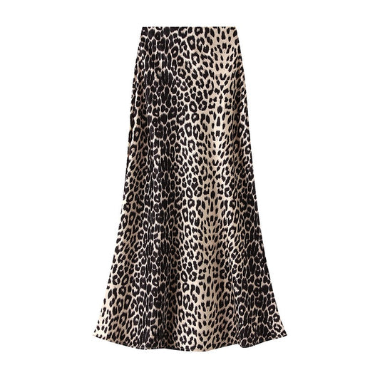 Sateen Maxi Skirt with Elastic Waistband and invisible zipper ( Leo Dark)