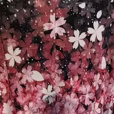 One-Size Pleated Floral Dress with Balloon Sleeves - Black Pink Blossom