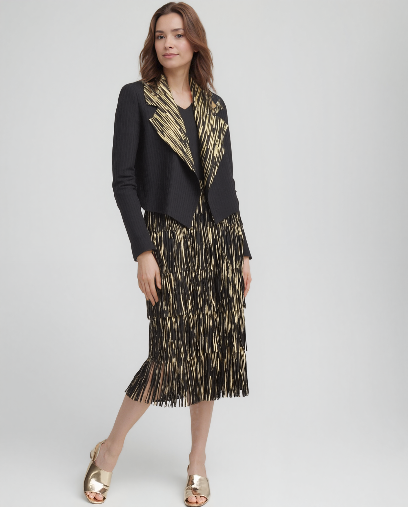 Pleating with fringe Dress set (Black/Gold) Pleating with fringe Dress set (Black/Gold)