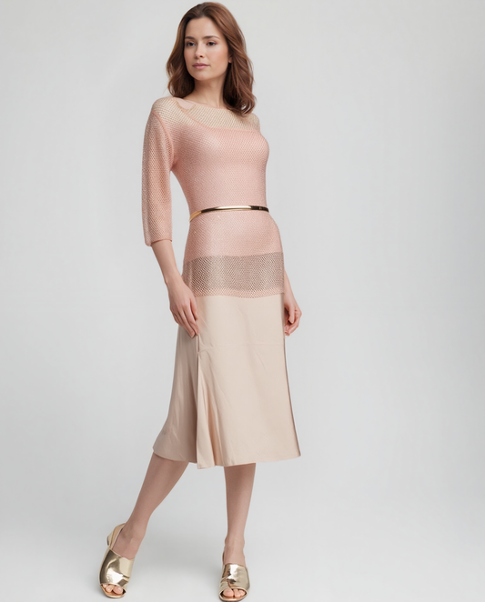 Diamond mesh 3/4 Sleeve Top  with Matching Cami( 4 sizes options) (Pink)