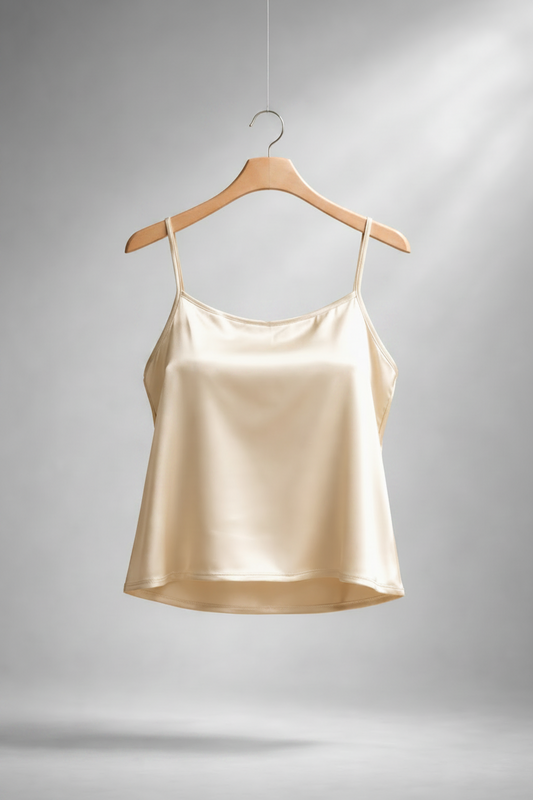 Stretch Satin Cami Top with adjustable spaghetti straps (Ivory)