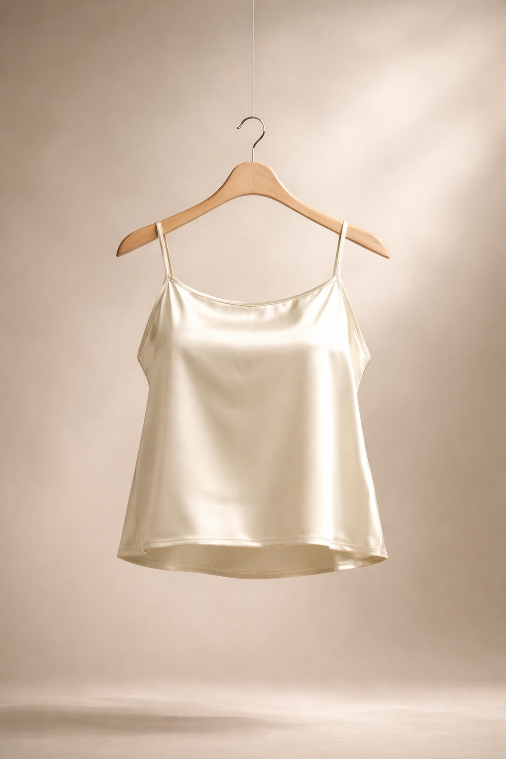 Stretch Satin Cami Top with adjustable spaghetti straps ( Ivory )