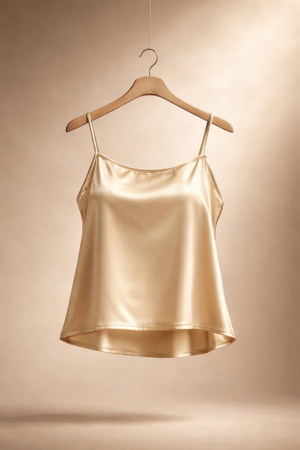 Stretch Satin Cami Top with adjustable spaghetti straps (Champagne)
