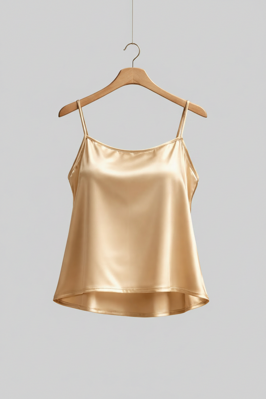 Stretch Satin Cami Top with adjustable spaghetti straps (Champagne)
