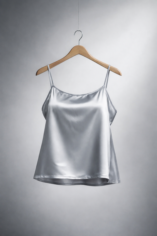 Stretch Satin Cami Top with adjustable spaghetti straps (Silver Grey)