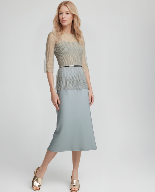 Diamond mesh 3/4 Sleeve Top  with Matching Cami( 4 sizes options) ( Sage)