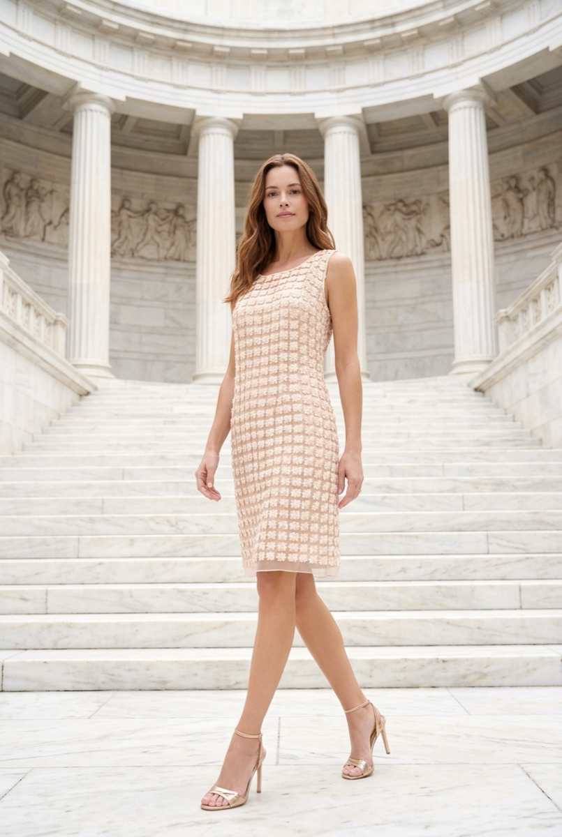 Lace Organza sleeveless Shift Dress with matching cami dress  (Ivory)