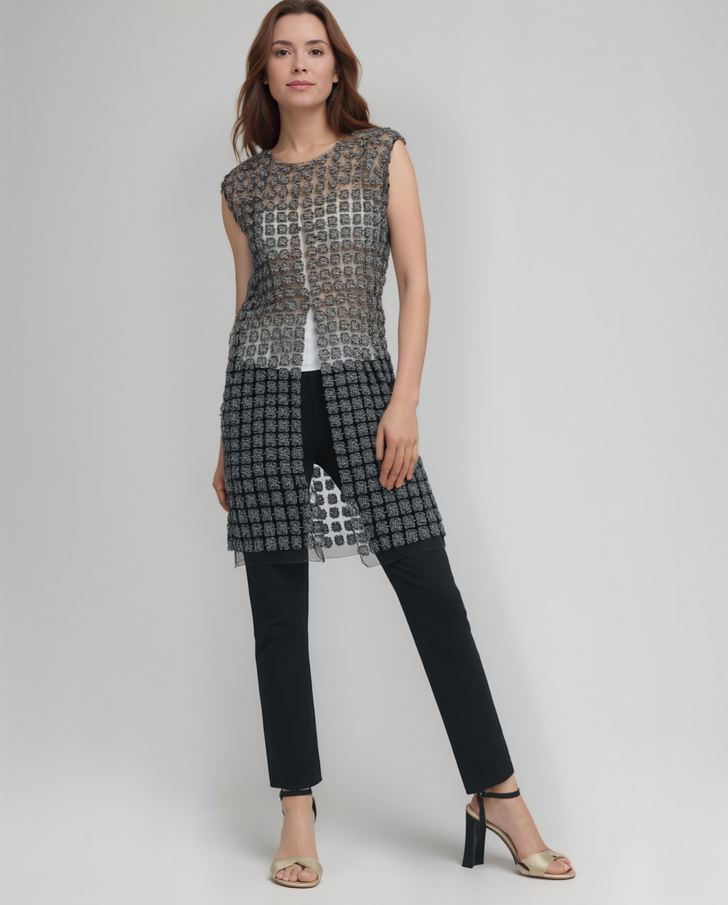 Lace Organza sleeveless Vest  (Black)