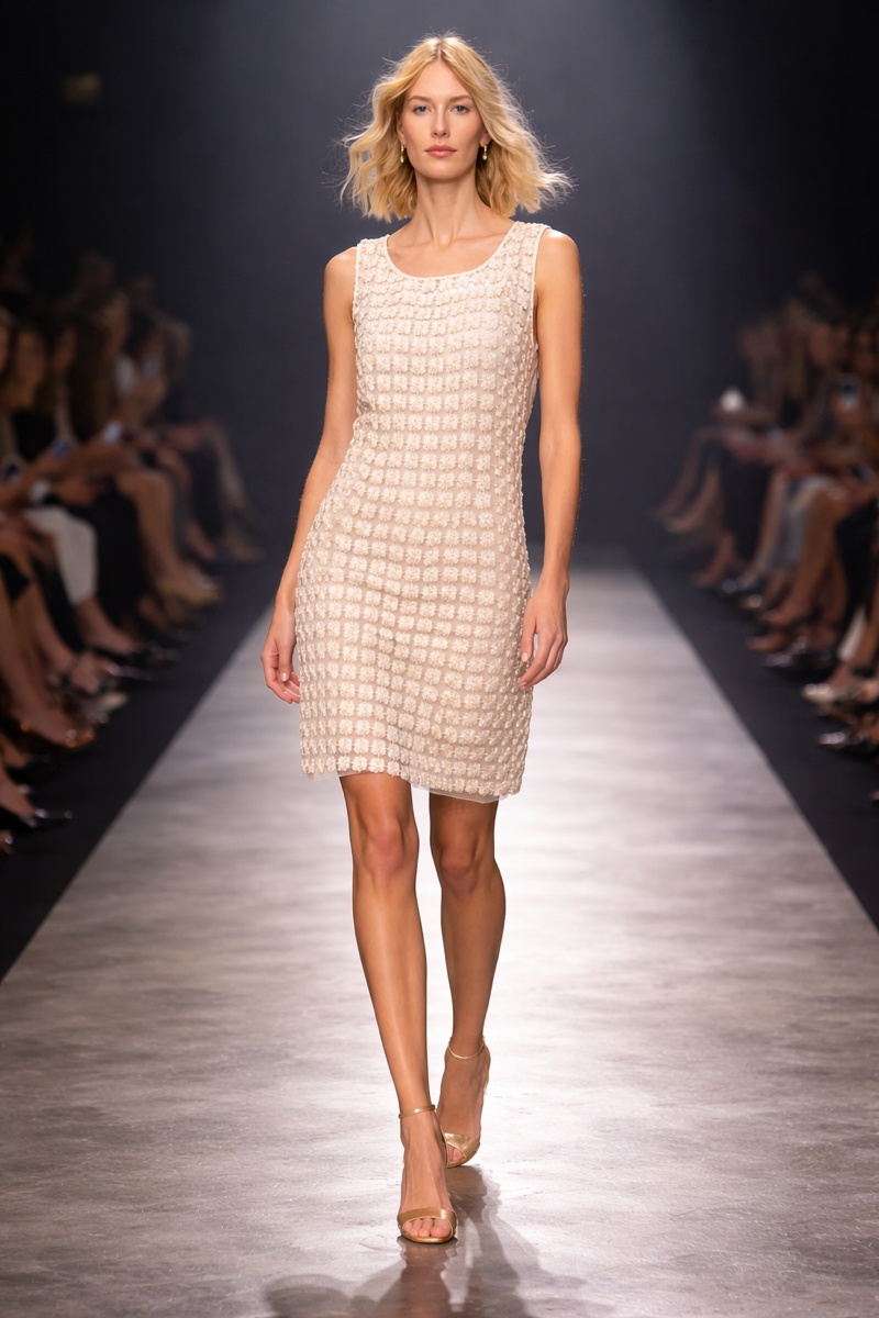 Lace Organza sleeveless Shift Dress with matching cami dress  (Ivory)