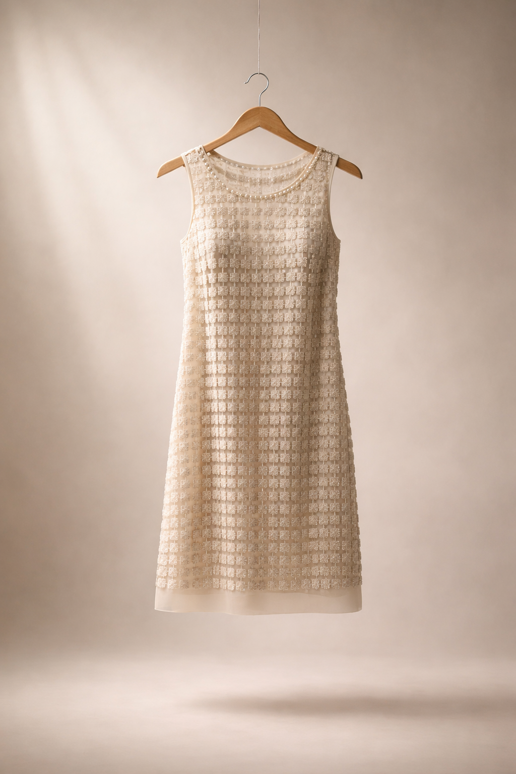 Lace Organza sleeveless Shift Dress with matching cami dress  (Ivory)