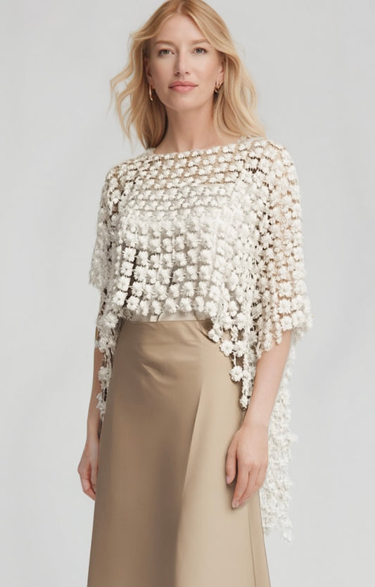 Lace Poncho with all over Pearls attached  (Ivory）