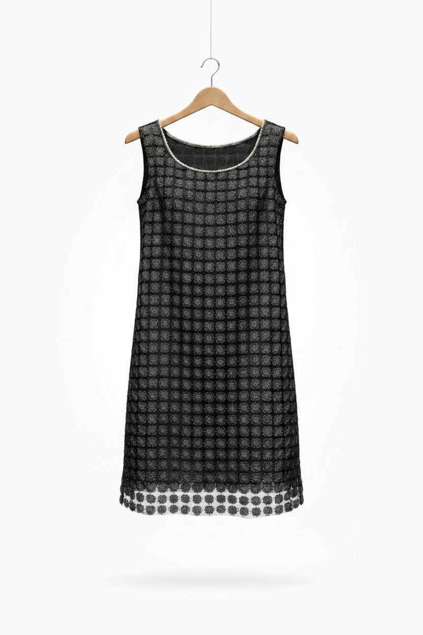 Lace Organza sleeveless Shift Dress with matching cami dress  (Black)