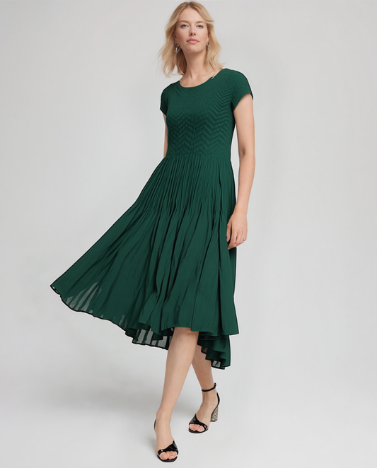Pleated dress with Cupsleeves  ( Dark Green)