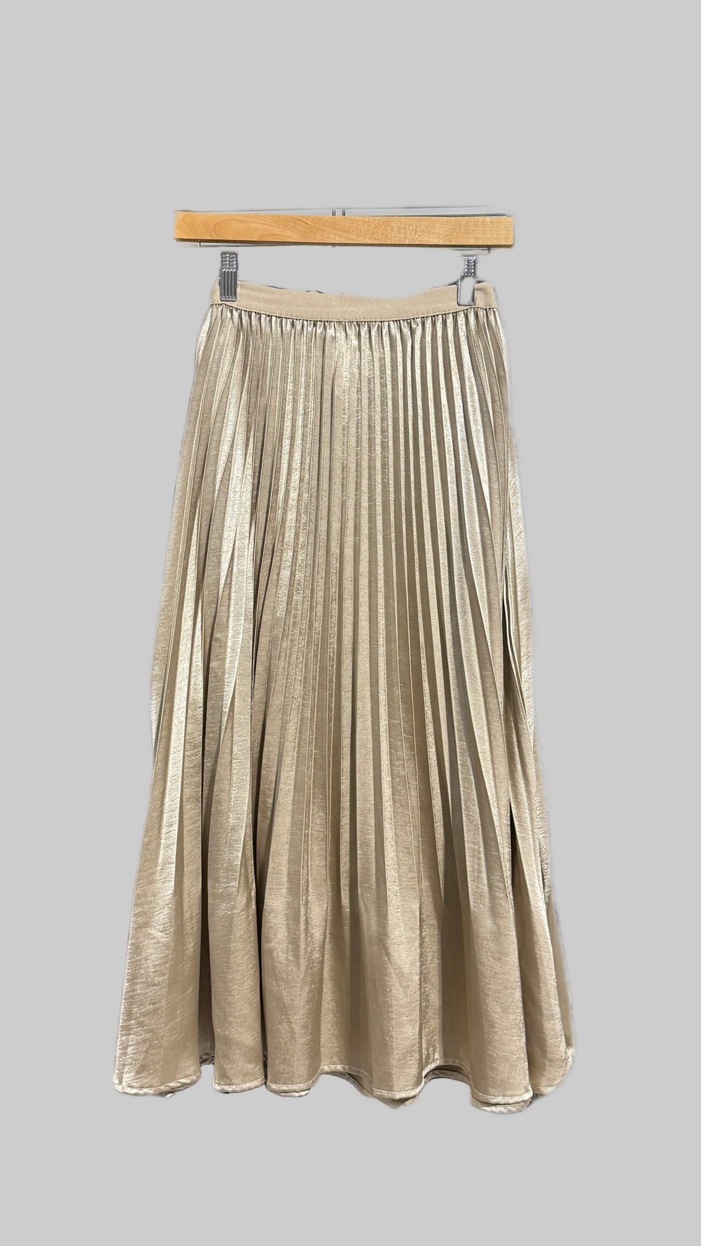 Pleating Crushed Sateen Skirt (Champagne)