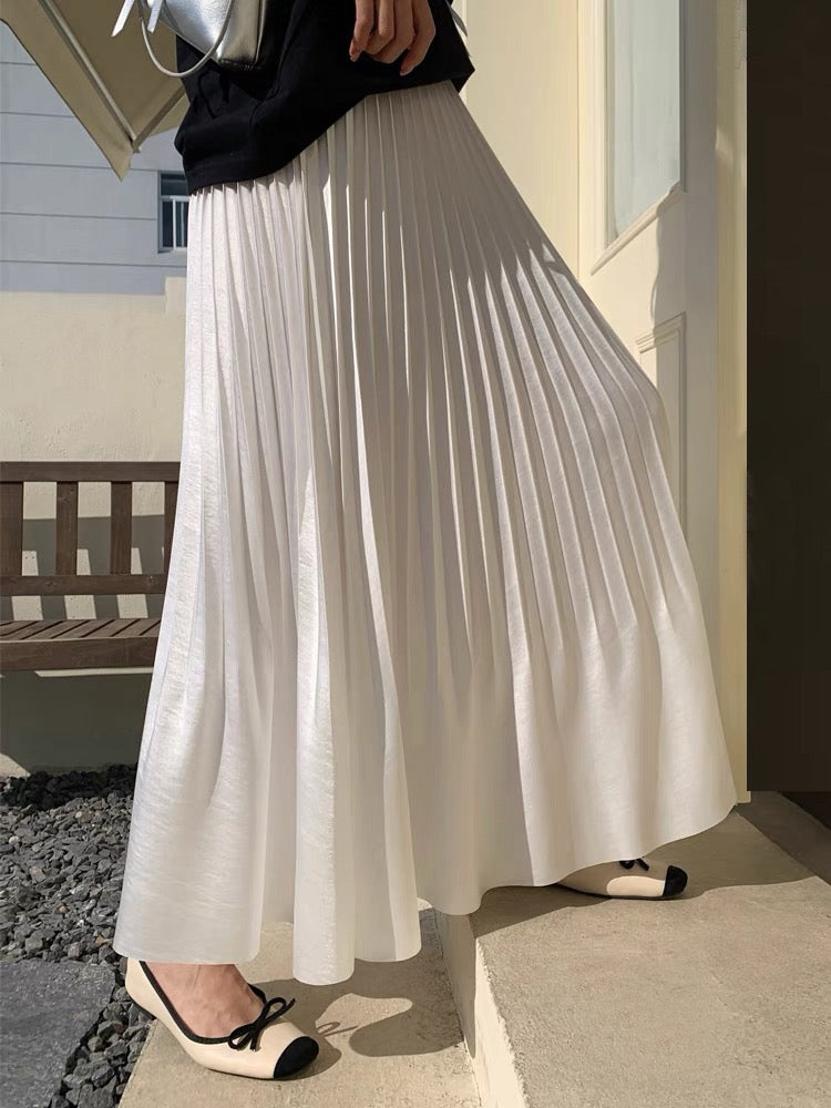 Pleating Crushed Sateen Skirt (Cream)