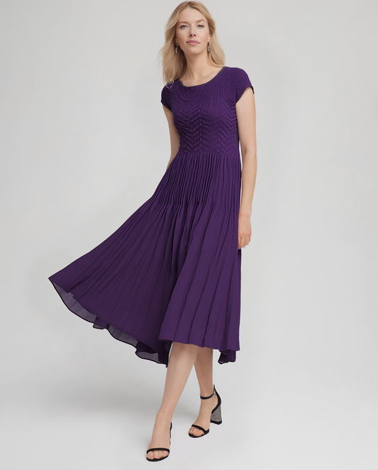Pleated dress with Cupsleeves  (Violet)
