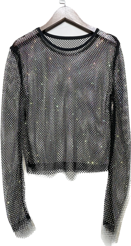 Diamond mesh Long sleeve top  black