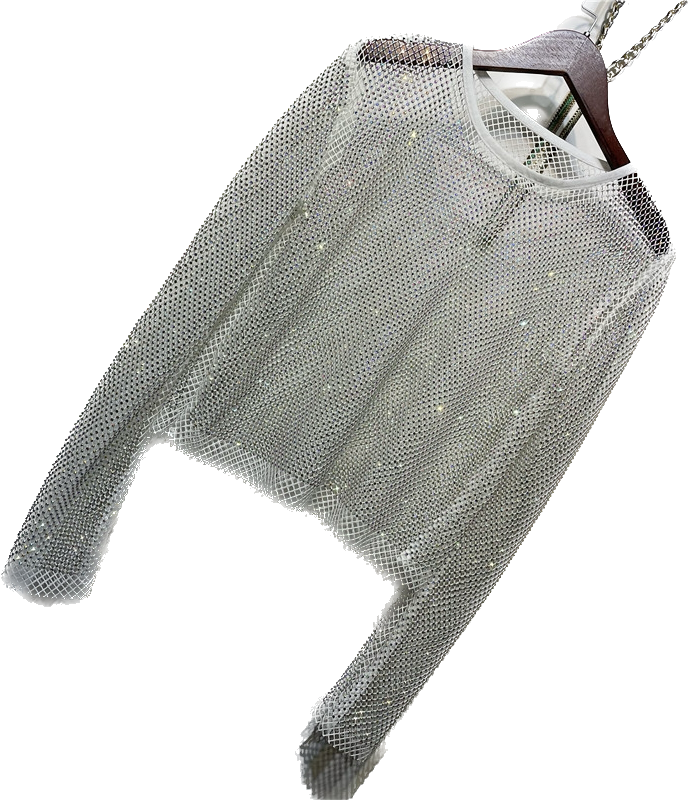 Diamond mesh Long sleeve top  white