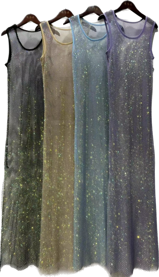 Diamond mesh Round neck maxi dress ( 4 color options)