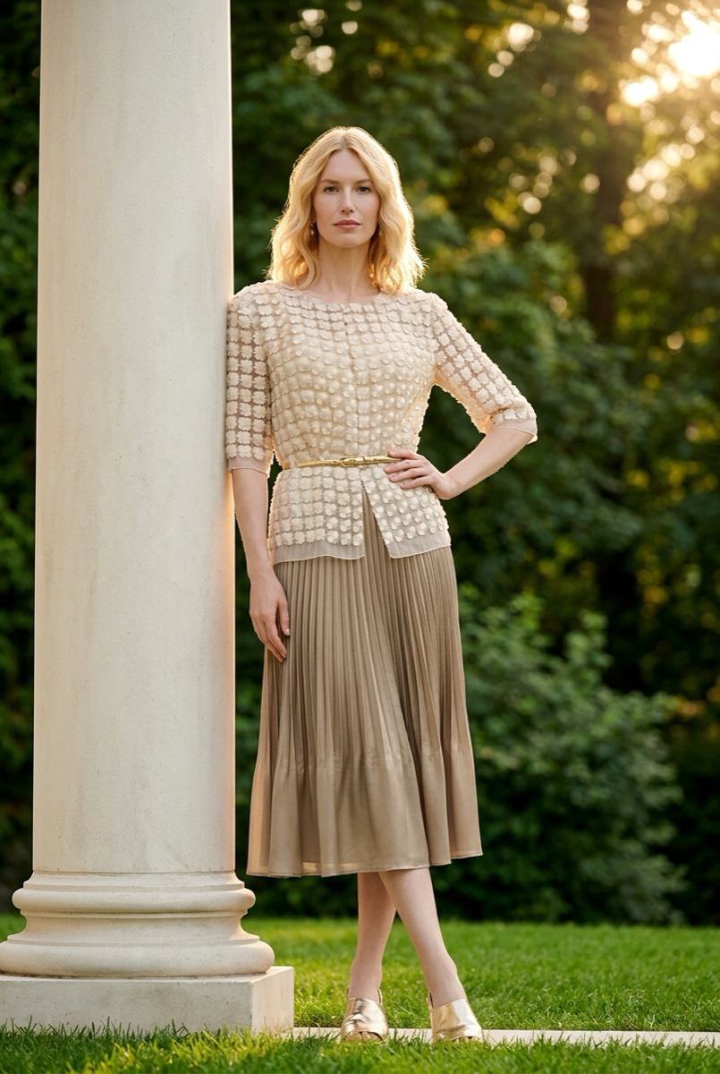 Short Lace Organza shirt with 3/4 sleeves  (Ivory)