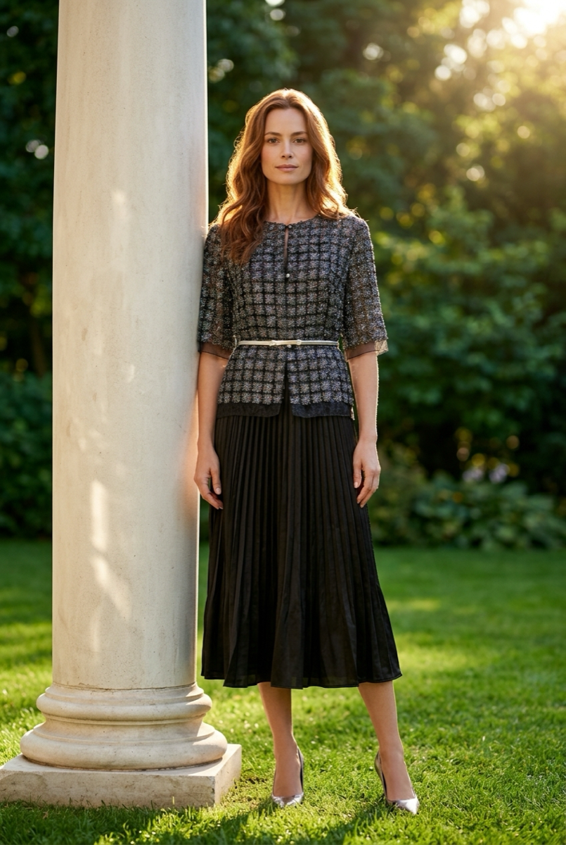 Short Lace Organza shirt with 3/4 sleeves  (Black)